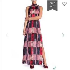 BCBG Smocked Mock Neck Sleeveless Print